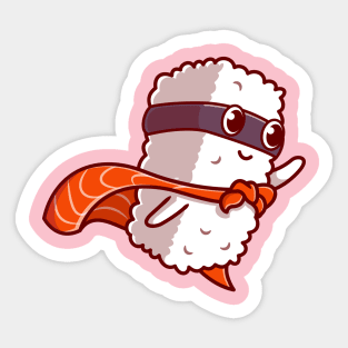 Cute Sushi Salmon Hero Cartoon Sticker